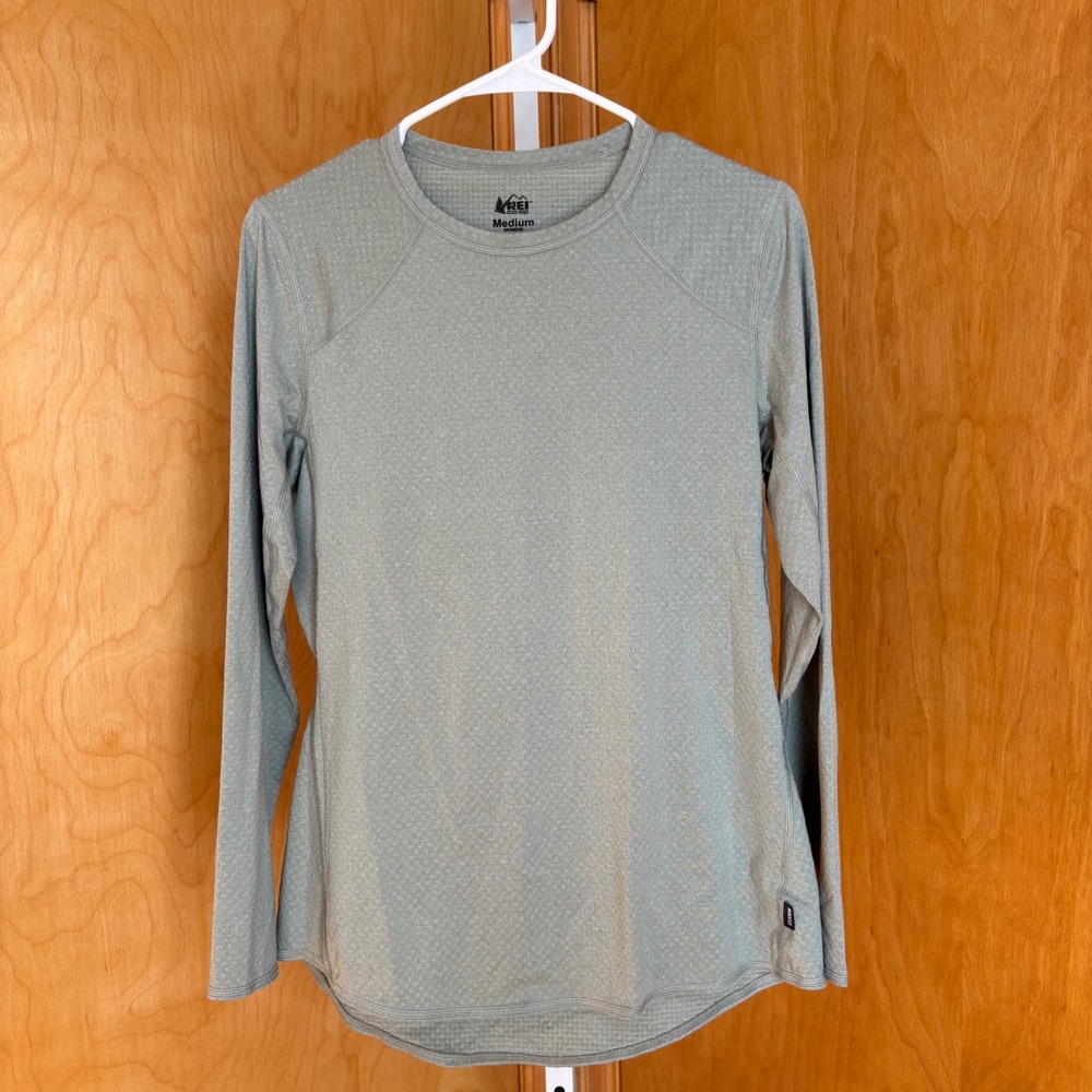 REI Co Op Womens Long‎ Sleeve Baselayer Top Green Textured Medium